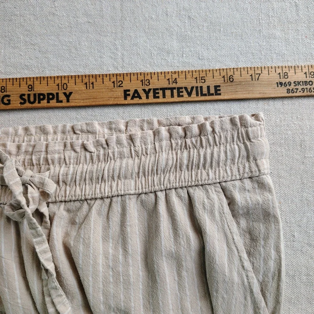 Womens XL Wide Leg Pinstripe Pants Tan Linen Cotton Coastal Boho Trousers